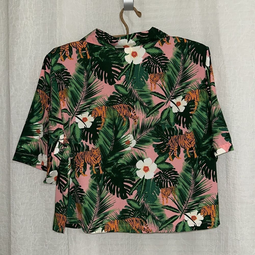 Cynthia Rowley M-L Green Orange Tropical Jungle Tiger Cropped Top & Short PJ Set - Picture 10 of 16